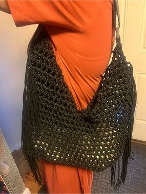 All Saints - Black Knotted Fringe Shoulder Bag - summer is not over!